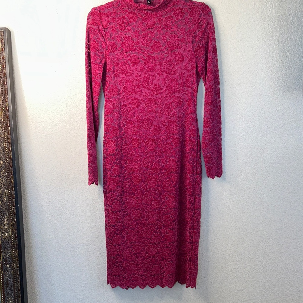 Steve Madden Fuchsia Lace‎ Long Sleeve Dress